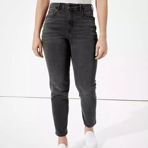 Washed black tapered straight leg high waisted mom jeans